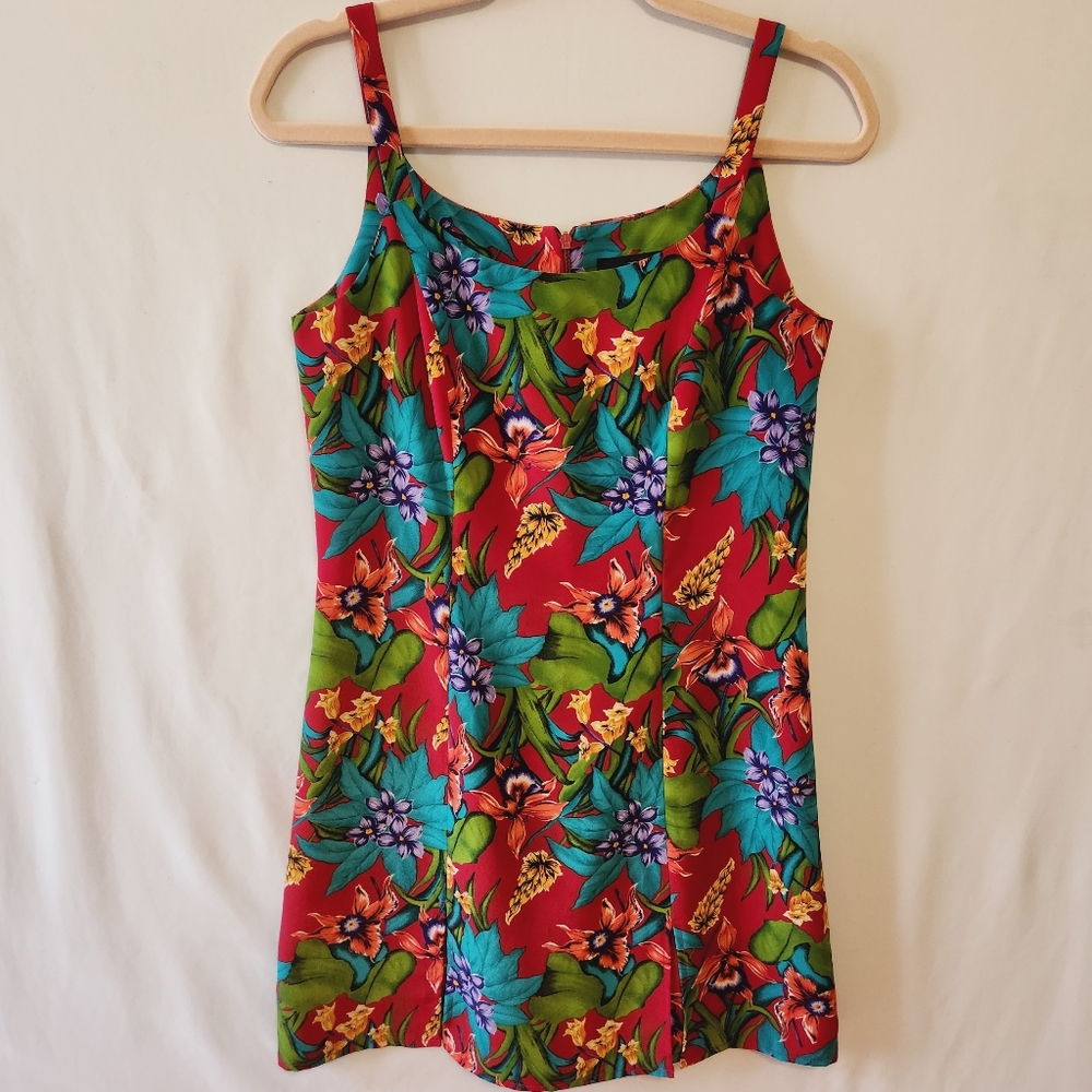 Red Tropical Hawaiian Floral Dress Romper